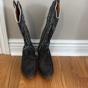 Black Lace Tall Western Boots - Women's Stylish Knee-High Boot